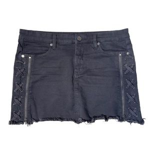 Blank NYC Womens 29 Black Denim Mini Skirt Raw Hem Side Lace Zip Y2K Indie Alt